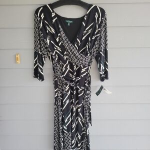 Ralph Lauren Black and White Patterned Dress Size 20W NWT